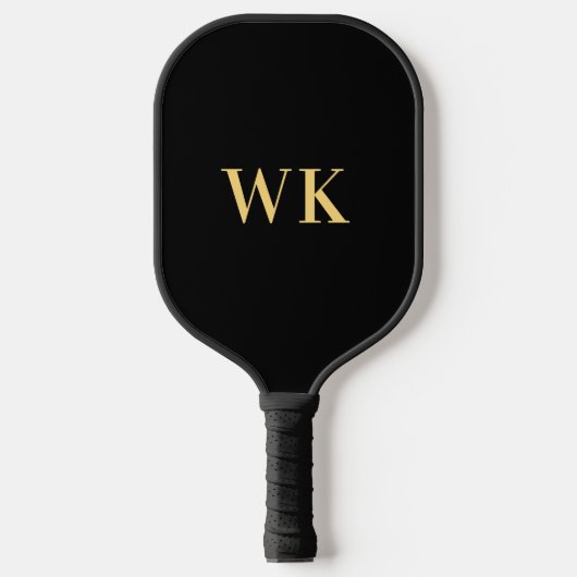 Minimal Modernes Monogramm Schwarzes Gold Pickleball Schläger (Vorderseite)