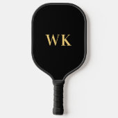 Minimal Modernes Monogramm Schwarzes Gold Pickleball Schläger (Rückseite)