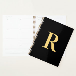 Minimal Modernes Monogramm Schwarzes Gold Planer