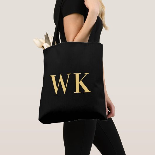 Minimal Modernes Monogramm Schwarzes Gold Tasche (Von Nahem)