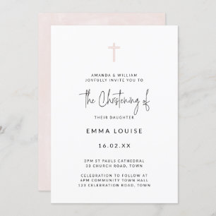 Minimal Modernes Pink Watercolor Script Christenin Einladung