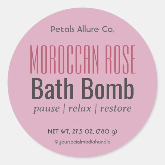 Minimal modernes, rosa Bath Bomb Round Label Runder Aufkleber (Vorderseite)