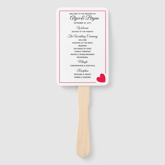 Minimal Modernes Rotes Herz Valentine Hochzeitspro Fächer (Vorderseite)