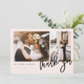 Minimal Modernes Script 2 Fotos Hochzeit Dankeskarte (Stehend Vorderseite)
