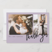 Minimal Modernes Script 2 Fotos Hochzeit Dankeskarte (Vorderseite)
