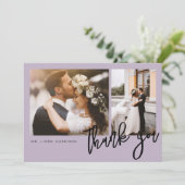 Minimal Modernes Script 2 Fotos Hochzeit Dankeskarte (Stehend Vorderseite)