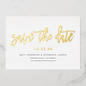 Minimal Modernes Script Save the Date Gold Folieneinladung (Vorderseite)