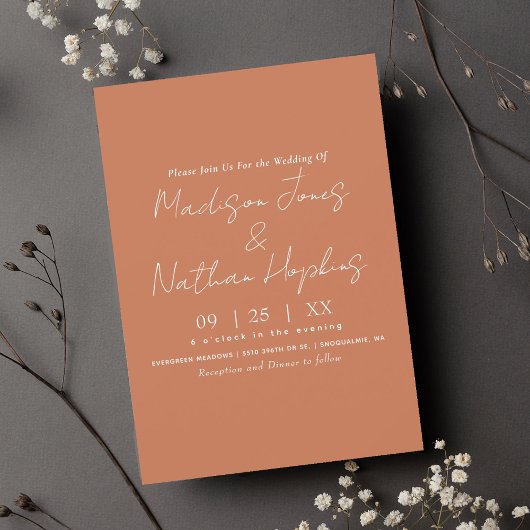 Minimal Modernes Skript Terracotta Wedding Einladung