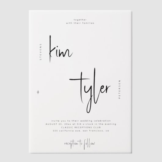 Minimal modernes Skriptüberlagern Pergament Einladungen (Vorderseite)