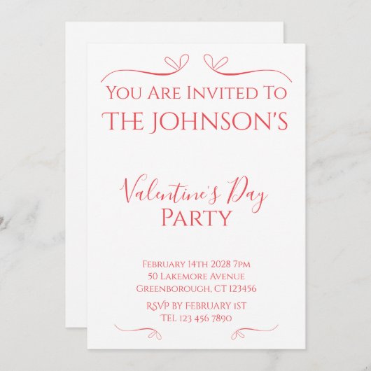 Minimal Modernes Valentinstag Party Einladung (Vorne/Hinten)