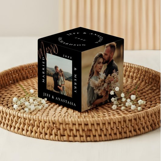 Minimal Modernes Verheiratet- & Merry-Gold-Script Würfel