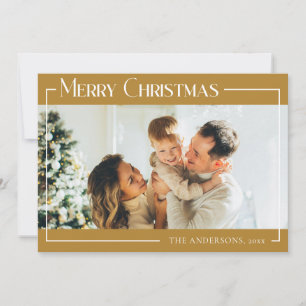 Minimal Modernes Weihnachtsfamilien Foto Mustard G Feiertagskarte