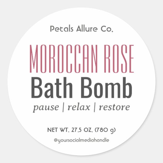 Minimal modernes White Bath Bomb Round Label Runder Aufkleber (Vorderseite)