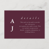 Minimal Mongram Burgundy Wedding Guest Detail Begleitkarte (Vorderseite)