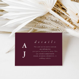 Minimal Mongram Burgundy Wedding Guest Detail Begleitkarte