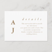 Minimal Mongram Golden Brown Wedding Detail Begleitkarte (Vorderseite)