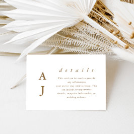 Minimal Mongram Golden Brown Wedding Detail Begleitkarte