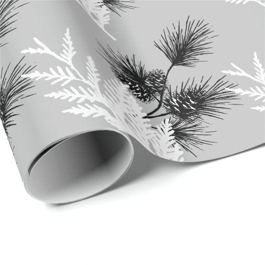 Minimal monochrome festliche Zedernleaf und Pineco Geschenkpapier (Rolleneckpunkt)