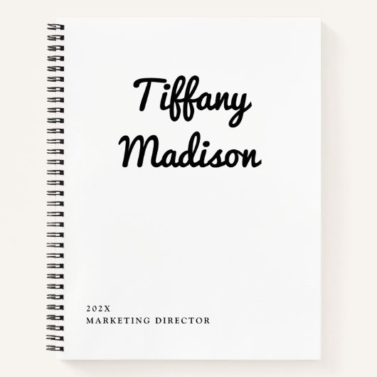 Minimal Monogram Black and White Custom Name Year Notizblock (Vorderseite)