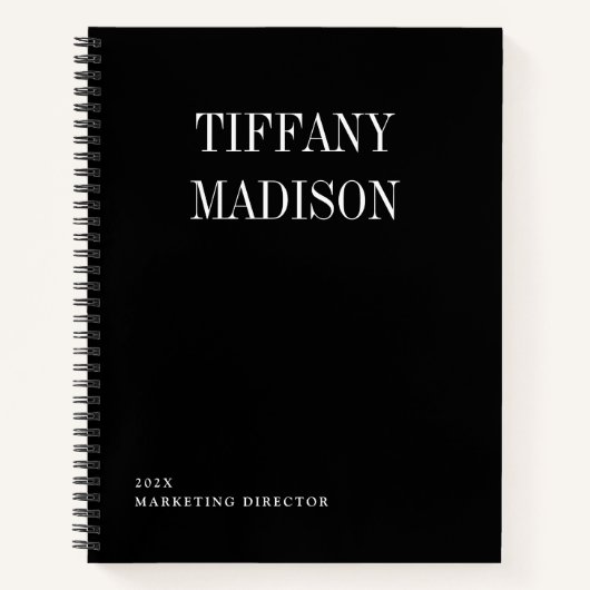 Minimal Monogram Black and White Custom Name Year Notizblock (Vorderseite)