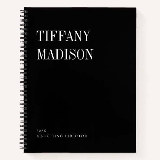 Minimal Monogram Black and White Custom Name Year Notizblock (Vorderseite)