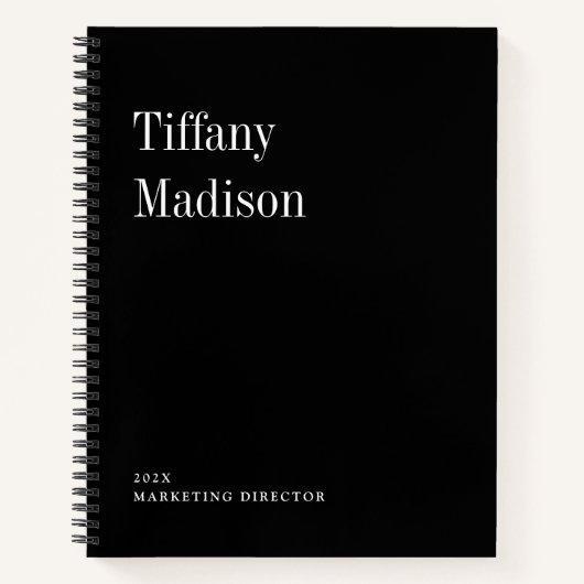 Minimal Monogram Black and White Custom Name Year Notizblock (Vorderseite)