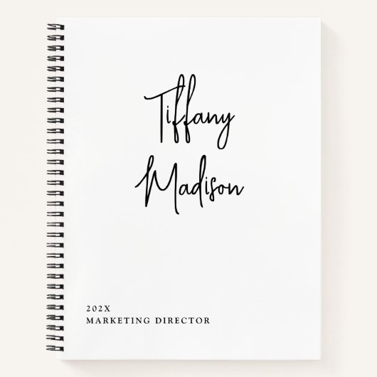 Minimal Monogram Black and White Custom Name Year Notizblock (Vorderseite)