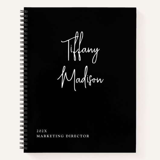 Minimal Monogram Black and White Custom Name Year Notizblock (Vorderseite)