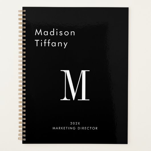 Minimal Monogram Black and White Custom Name Year Planer (Vorderseite)