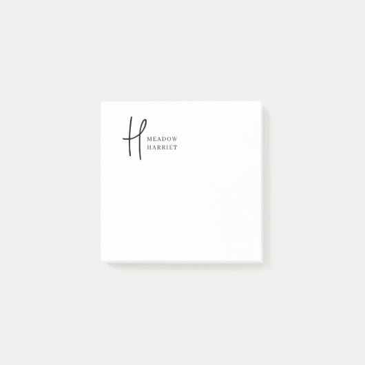 Minimal Monogram Black and White Custom Name Year Post-it Klebezettel (Vorderseite)