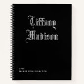 Minimal Monogram Black and White Gothic Name Year Notizblock (Vorderseite)