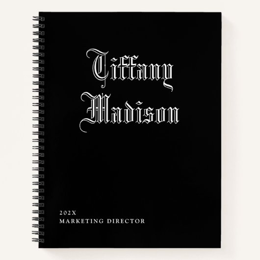 Minimal Monogram Black and White Gothic Name Year Notizblock (Vorderseite)