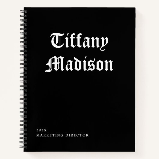 Minimal Monogram Black and White Gothic Name Year Notizblock (Vorderseite)