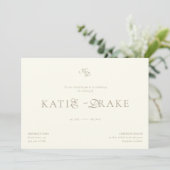 Minimal Monogram Cream Ivory Script Wedding Einladung (Stehend Vorderseite)