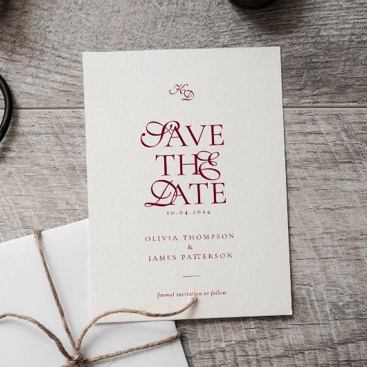 Minimal Monogram Deep Burgundy Script Wedding Magneteinladung