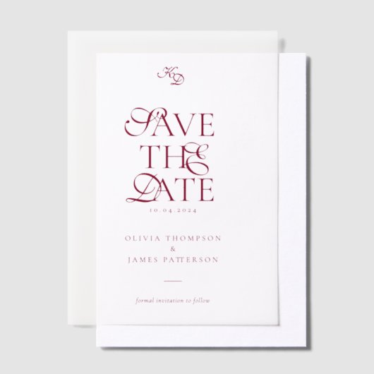 Minimal Monogram Deep Burgundy Script Wedding Pergament Einladungen (Versetzt)