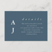Minimal monogram Dusty Blue Wedding Guest Details Begleitkarte (Vorderseite)