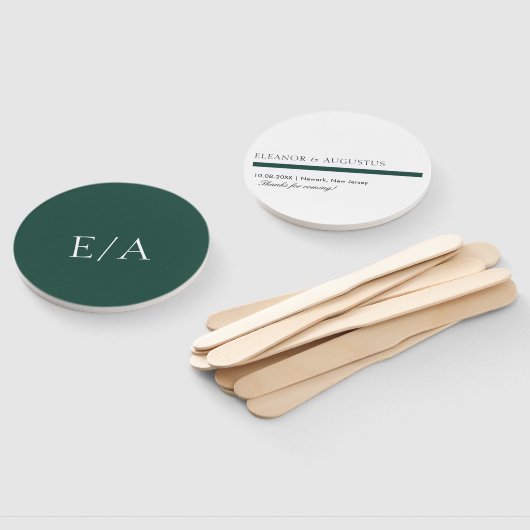 Minimal Monogram Elegant Emerald Green Wedding Fächer (Non-assembled)