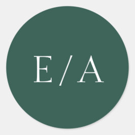 Minimal Monogram Elegant Emerald Green Wedding Runder Aufkleber