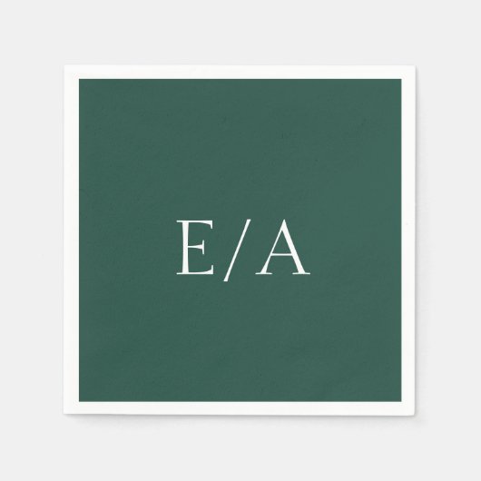 Minimal Monogram Elegant Emerald Green Wedding Serviette (Vorderseite)