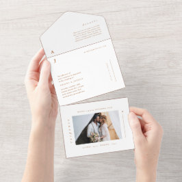 Minimal Monogram Foto Terracotta Wedding All In One Einladung