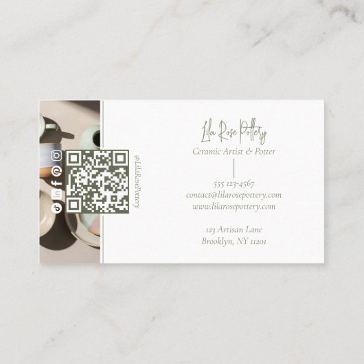 Minimal Monogram Hand Made Pottery Photo Collage Visitenkarte (Rückseite)