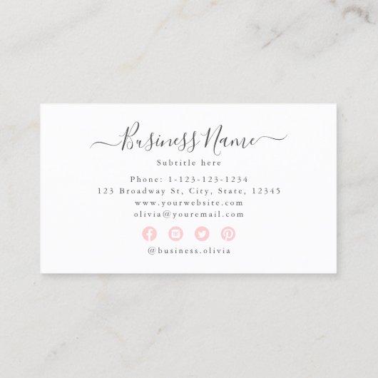 Minimal Monogram Modernes Script Pink Beruflich B Visitenkarte (Rückseite)