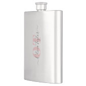 Minimal Monogram Modernes Script Pink Personalisie Flachmann (Links)