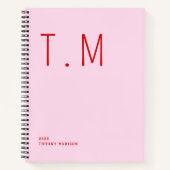 Minimal Monogram Pink and Red Custom Name Year Notizblock (Vorderseite)