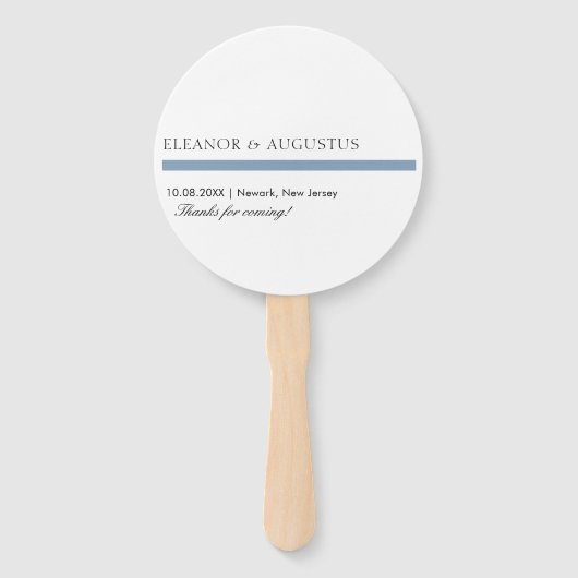 Minimal Monogram Simple Elegant Dusty Blue Wedding Fächer (Rückseite)