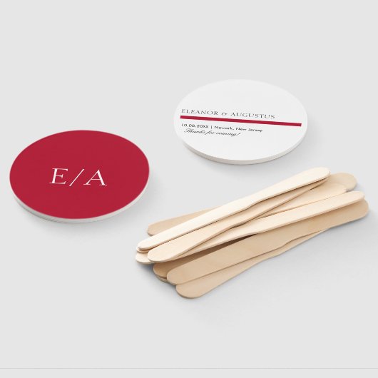 Minimal Monogram Simple Elegant Red Wedding Fächer (Non-assembled)