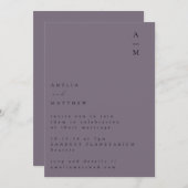 Minimal Monogram Trendy Chic Dusty Lila Wedding Einladung (Vorne/Hinten)