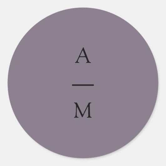 Minimal Monogram Trendy Chic Dusty Lila Wedding Runder Aufkleber (Vorderseite)