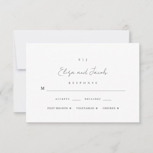 Minimal Monogram Wedding Black RSVP Karte (Vorderseite)